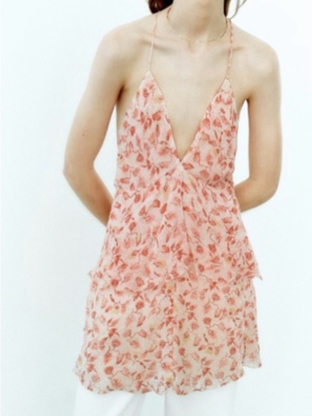 NWT Zara Floral Spaghetti-Strap V-Neck Women's dress